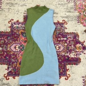 GREEN AND BLUE TURTLE NECK YING YANG DRESS